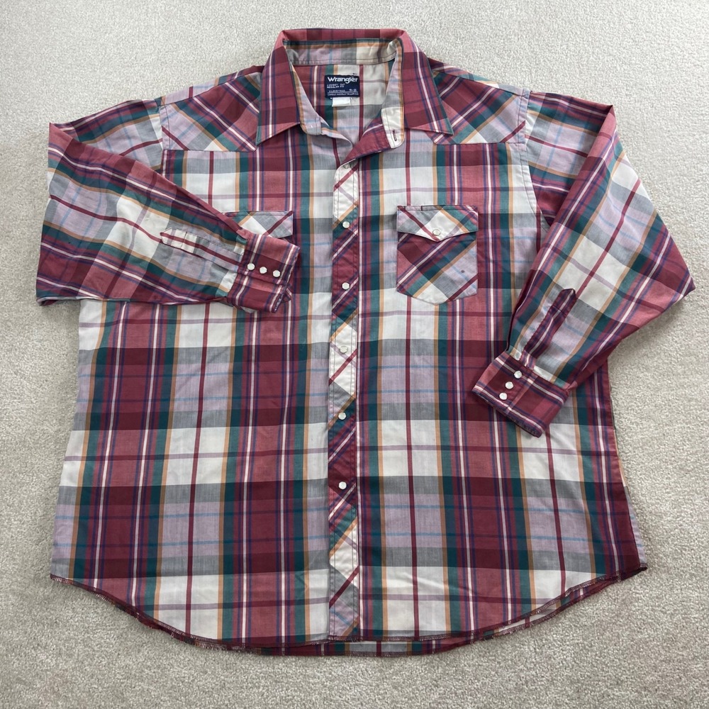Wrangler Cowboy Cut Shirt Mens 19-35 Plaid Pearl Snap Western Tailored